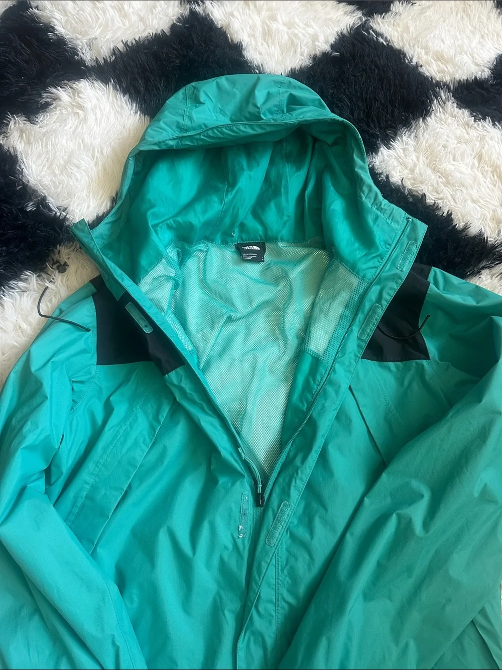 The North Face Teal and Black Hooded Rain Jacket